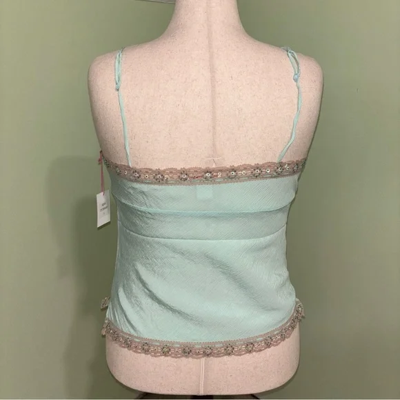 NWT Gold Hawk 100% Silk Beaded Lace Trim Camisole Tiffany Boho Fairy Women’s L - Picture 2 of 10